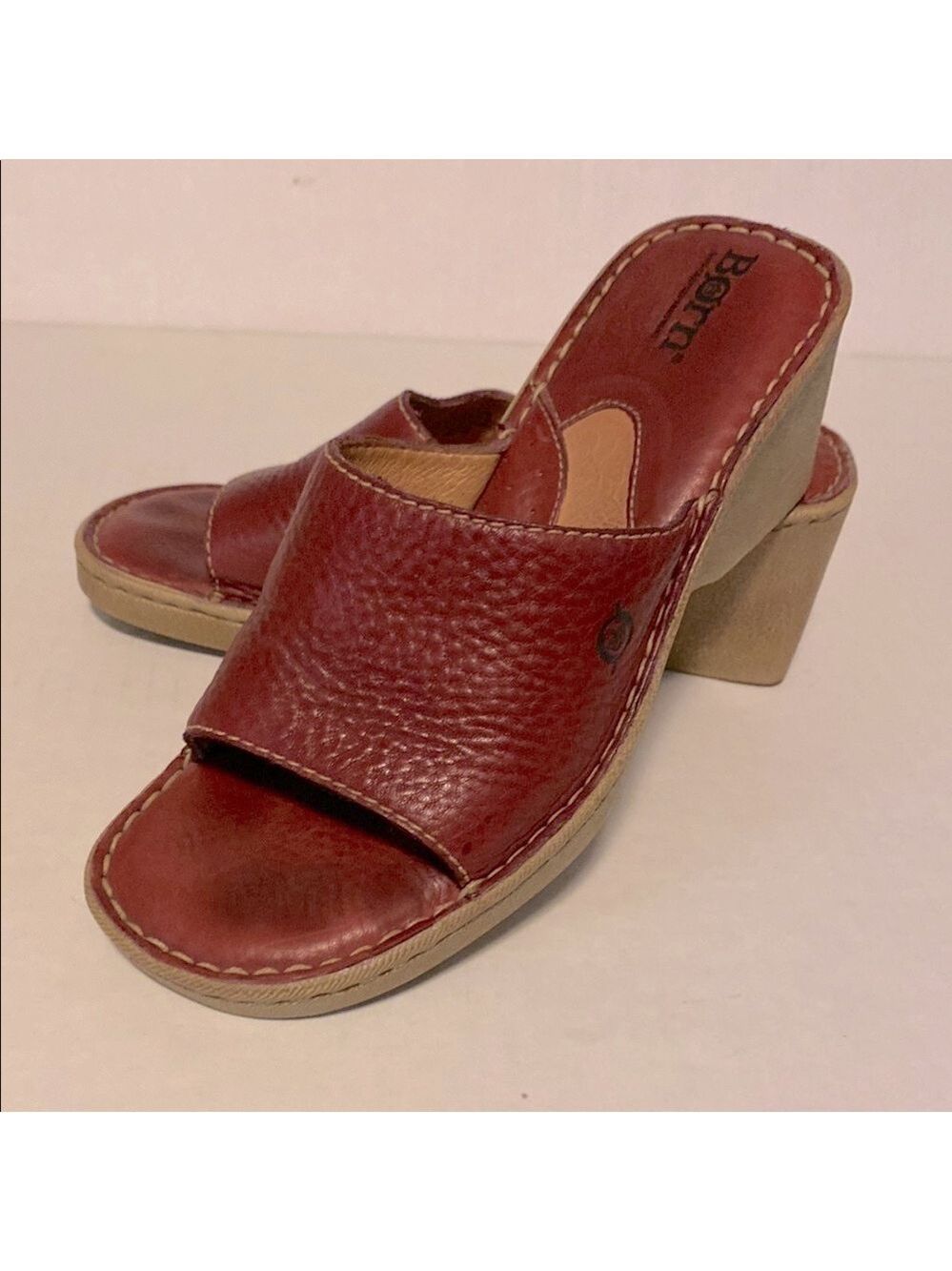 Born| Leather Slide Wedge Heel Sandals in Red